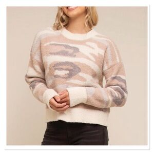THREAD & SUPPLY Cozy Beige & Cream Warm Crew Neck Sweater